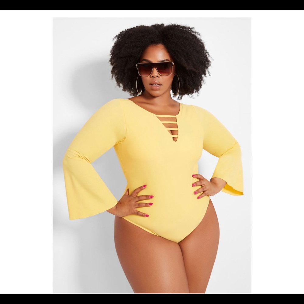 Bell sleeve one piece swimsuit.